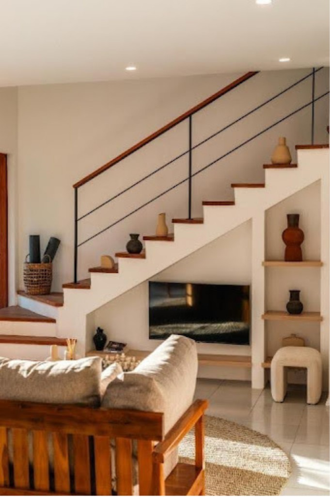 Staircase and built-in media wall